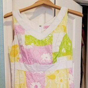 LILLY PULITZER~PATCH PRINT~PASTEL~COTTON~SHIFT~DRESS~SZ 10~EUC